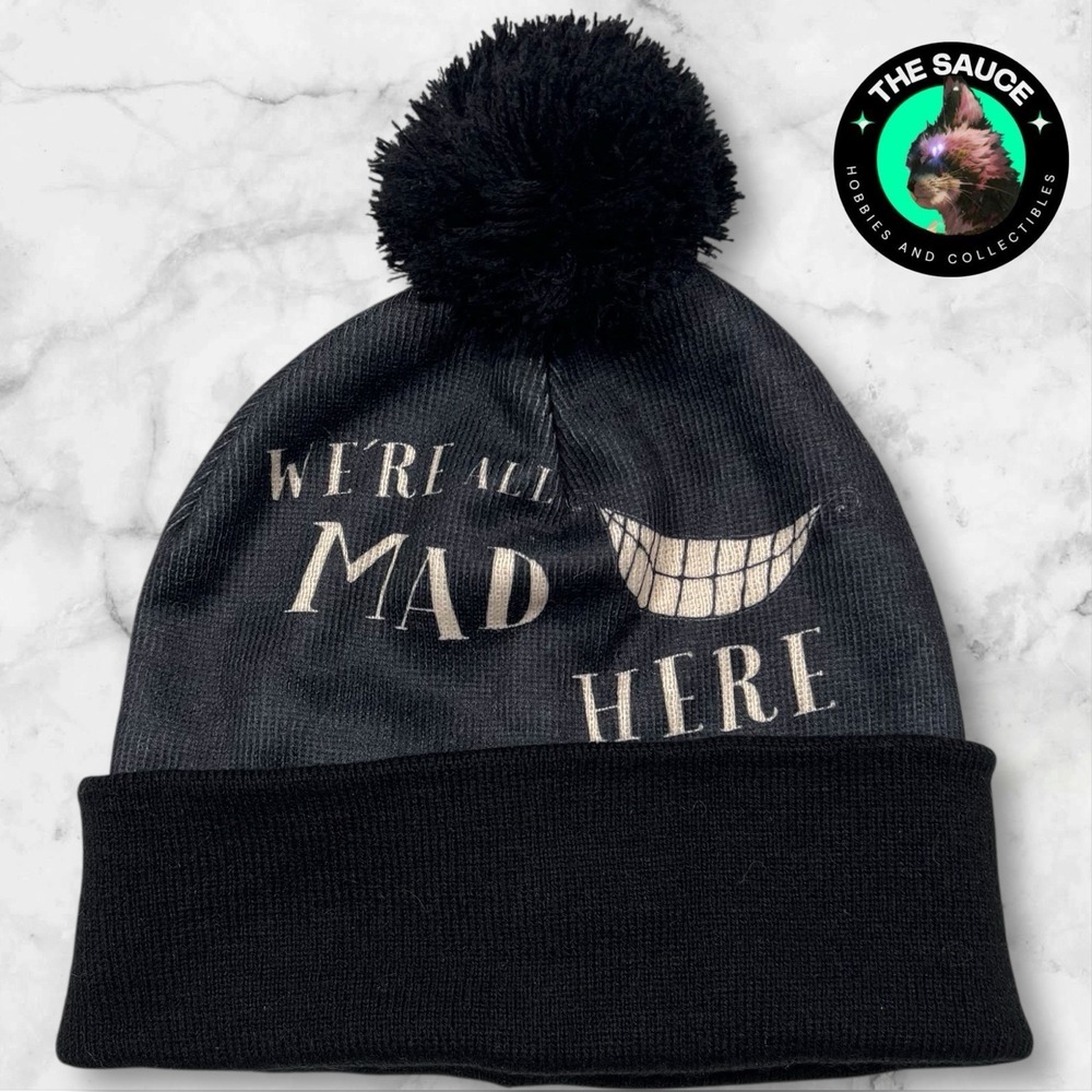 Disney Alice in Wonderland Cheshire Cat Pom Pom Beanie OS Black Edgy Whimsigoth